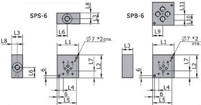 Рис.1. Схема монтажных плит SPS-6, SPB-6