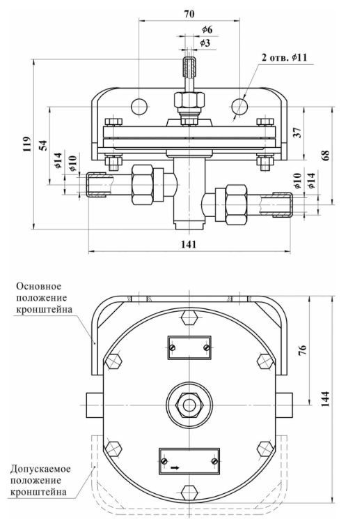 "Габаритные и установочные размеры регулятора РРДД-301"