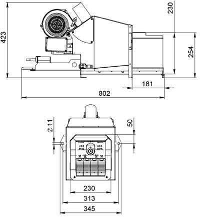 Рис.3. Схема габаритных размеров горелки AIR Pellet Ceramic 60 кВт